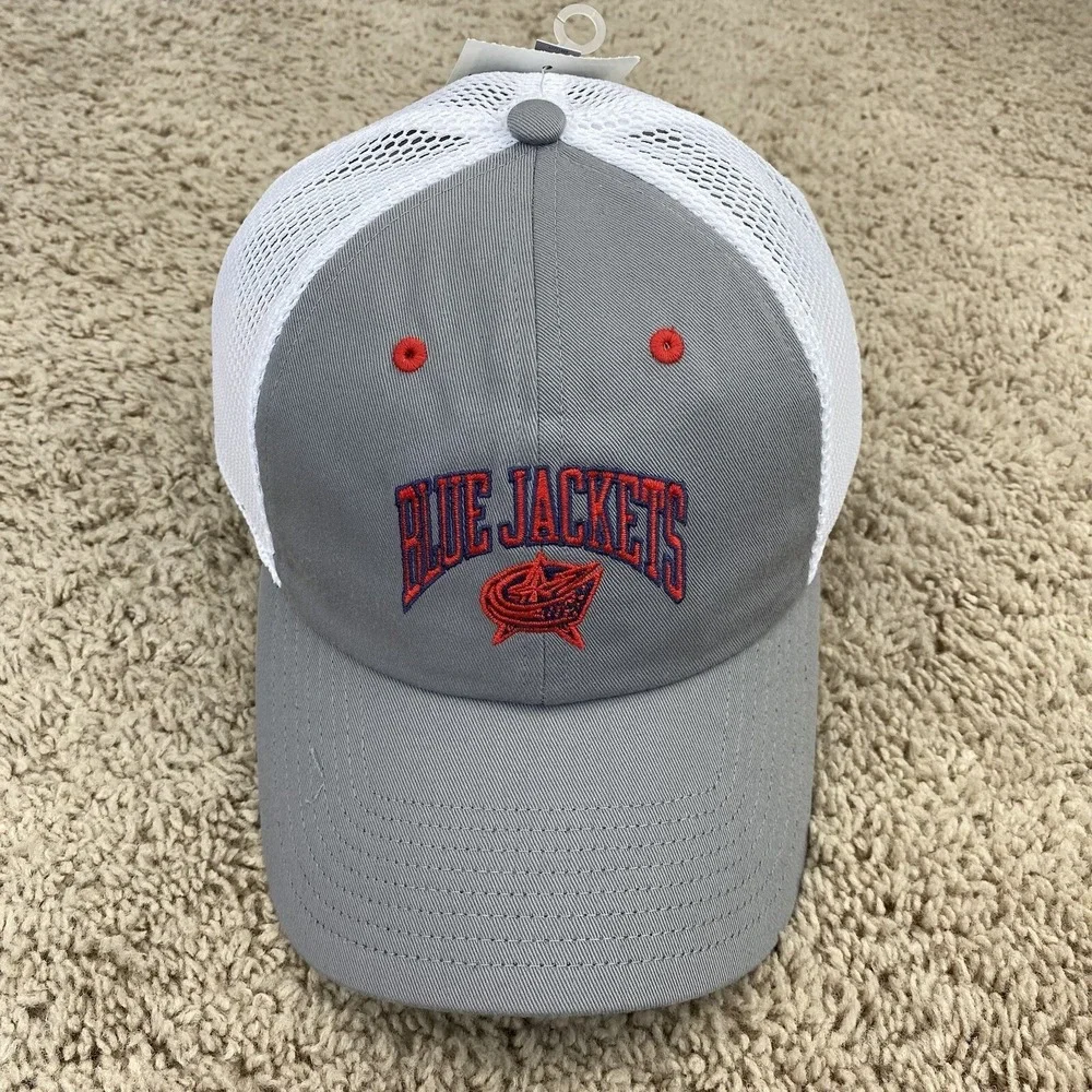 Columbus Blue Jackets Hat Adidas NHL Gray Slouch Trucker Cap Mesh Adjustable NWT